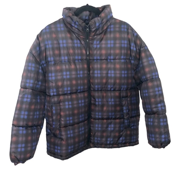 BP Oversize Puffer Coat Black Plaid Print Size M - Picture 2 of 14